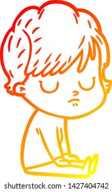 dibujo de línea de gradiente cálido de una mujer caricaturista