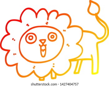 dibujo de línea de gradiente cálido de un león feliz de dibujos animados