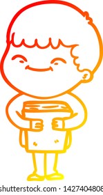 dibujo de línea de gradiente cálido de un niño feliz con dibujos animados