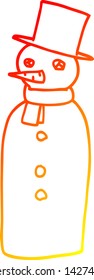 warm gradient line drawing of a cartoon snowman