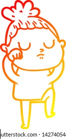 warm gradient line drawing of a cartoon calm woman