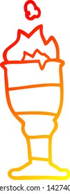 dibujo de línea de gradiente cálido de una caricatura que llama taza dorada