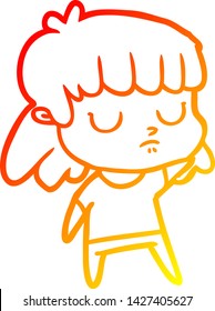 warm gradient line drawing of a cartoon indifferent woman