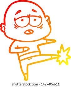 dibujo de línea de gradiente cálido de un hombre calvo cansado de la caricatura