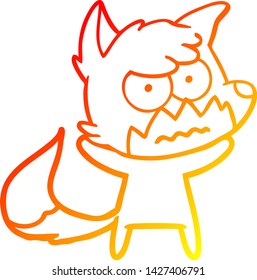 warm gradient line drawing of a cartoon annoyed fox