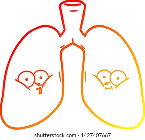 dibujo de líneas de gradiente cálido de los pulmones de una caricatura