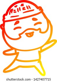 warm gradient line drawing of a cartoon happy bearded man