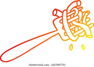 warm gradient line drawing of a cartoon spaghetti on fork