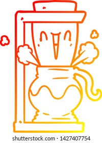 warm gradient line drawing of a cartoon filter coffee machine