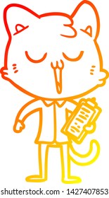 warm gradient line drawing of a cartoon cat singing