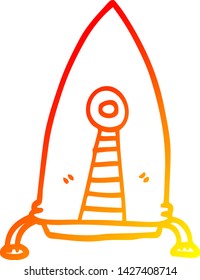 dibujo de línea de gradiente cálido de un cohete espacial de dibujos animados