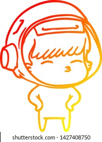 dibujo de línea de degradado cálido de un astronauta curioso de dibujos animados