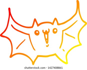 dibujo de línea de gradiente cálido de un murciélago vampiro feliz con dibujos animados