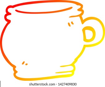 warme Farbverlauf-Linienzeichnung einer Cartoon-Tasse