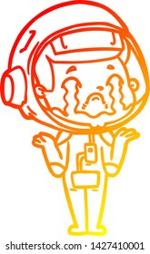 dibujo de línea de gradiente cálido de un astronauta llorando una caricatura