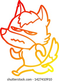 dibujo de línea de gradiente cálido de un lobo molesto de dibujos animados