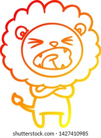 dibujo de línea de gradiente cálido de un león enojado