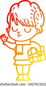 warm gradient line drawing of a cartoon woman