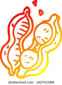 dibujo de línea de degradado cálido de un guisante de dibujos animados en la vaina