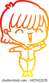 dibujo de línea de gradiente cálido de una mujer caricaturista