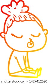 warm gradient line drawing of a cartoon calm woman
