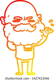 warm gradient line drawing of a cartoon dismissive man with beard frowning