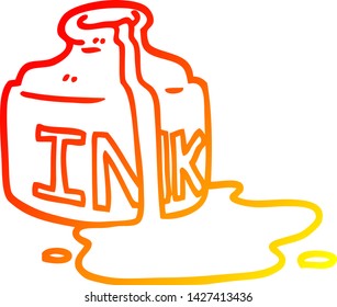 Warm Gradient Line Drawing Of A Cartoon Spilled Ink Bottle