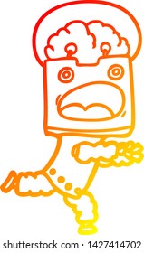 dibujo de línea de degradado cálido de un robot de dibujos animados
