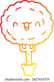 warm gradient line drawing of a cartoon happy tree