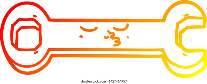 warm gradient line drawing of a cartoon spanner