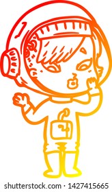 warm gradient line drawing of a cartoon astronaut woman