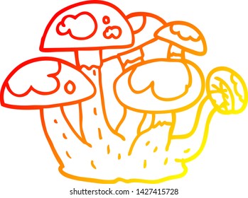 dibujo de línea de degradado cálido de hongos de dibujos animados