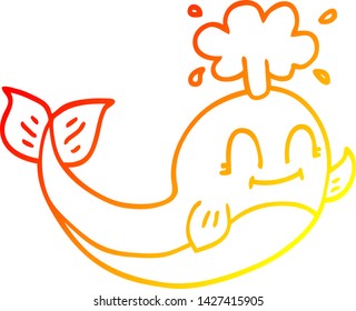 warm gradient line drawing of a cartoon happy whale