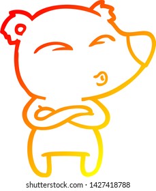 warm gradient line drawing of a cartoon whistling bear
