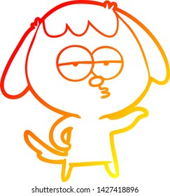 dibujo de línea de degradado cálido de un perro aburrido de dibujos animados