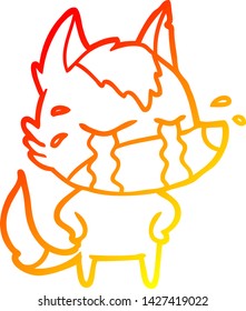 warm gradient line drawing of a cartoon crying wolf