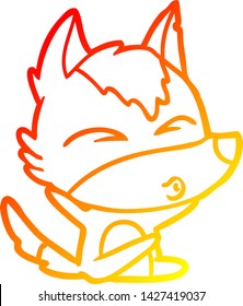 dibujo de línea de degradado cálido de un lobo de dibujos animados silbando