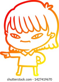 warm gradient line drawing of a cartoon pointing woman
