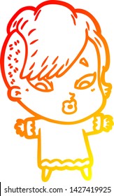 dibujo de línea de gradiente cálido de una niña sorprendida