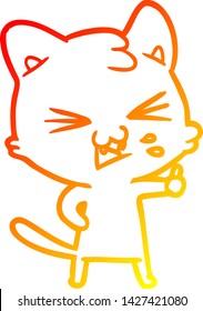 warm gradient line drawing of a cartoon cat hissing