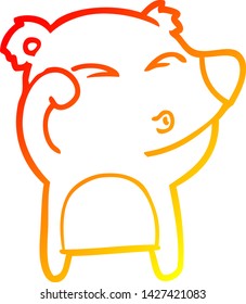 warm gradient line drawing of a cartoon tired bear rubbing eyes