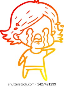 warm gradient line drawing of a cartoon woman crying