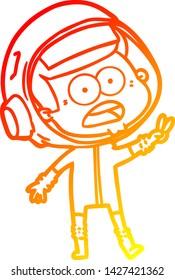 warm gradient line drawing of a cartoon surprised astronaut