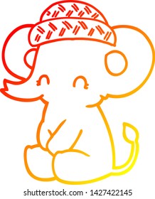 warm gradient line drawing of a cartoon cute elephant