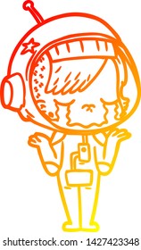 dibujo de línea de gradiente cálido de una astronauta llorando una caricatura