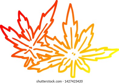 warme Farbverlauf-Linie Zeichnung einer Cartoon Marihuana Blätter