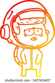 dibujo de línea de gradiente cálido de un astronauta cansado de dibujos animados