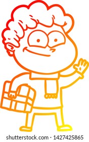 dibujo de línea de gradiente cálido de un hombre feliz con dibujos animados