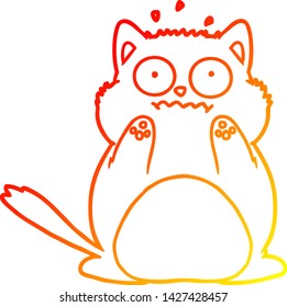 warm gradient line drawing of a cartoon worried cat