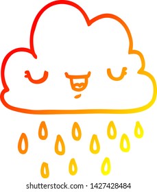dibujo de línea de degradado cálido de una nube de tormenta de dibujos animados